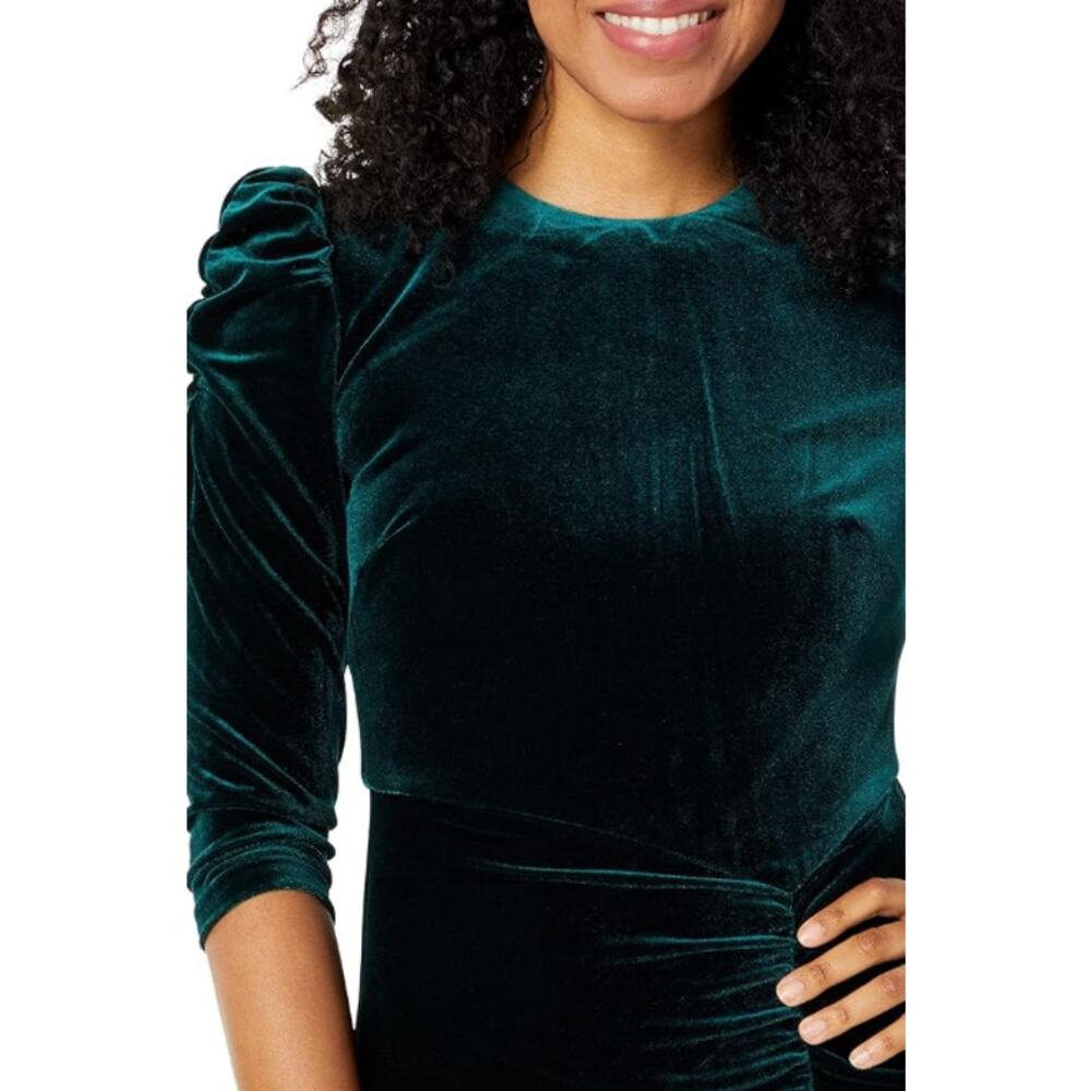 NWT Vince Camuto Women's Elbow Sleeve Velvet Shirred Sheath Dress Emerald Size 8 - Picture 3 of 5